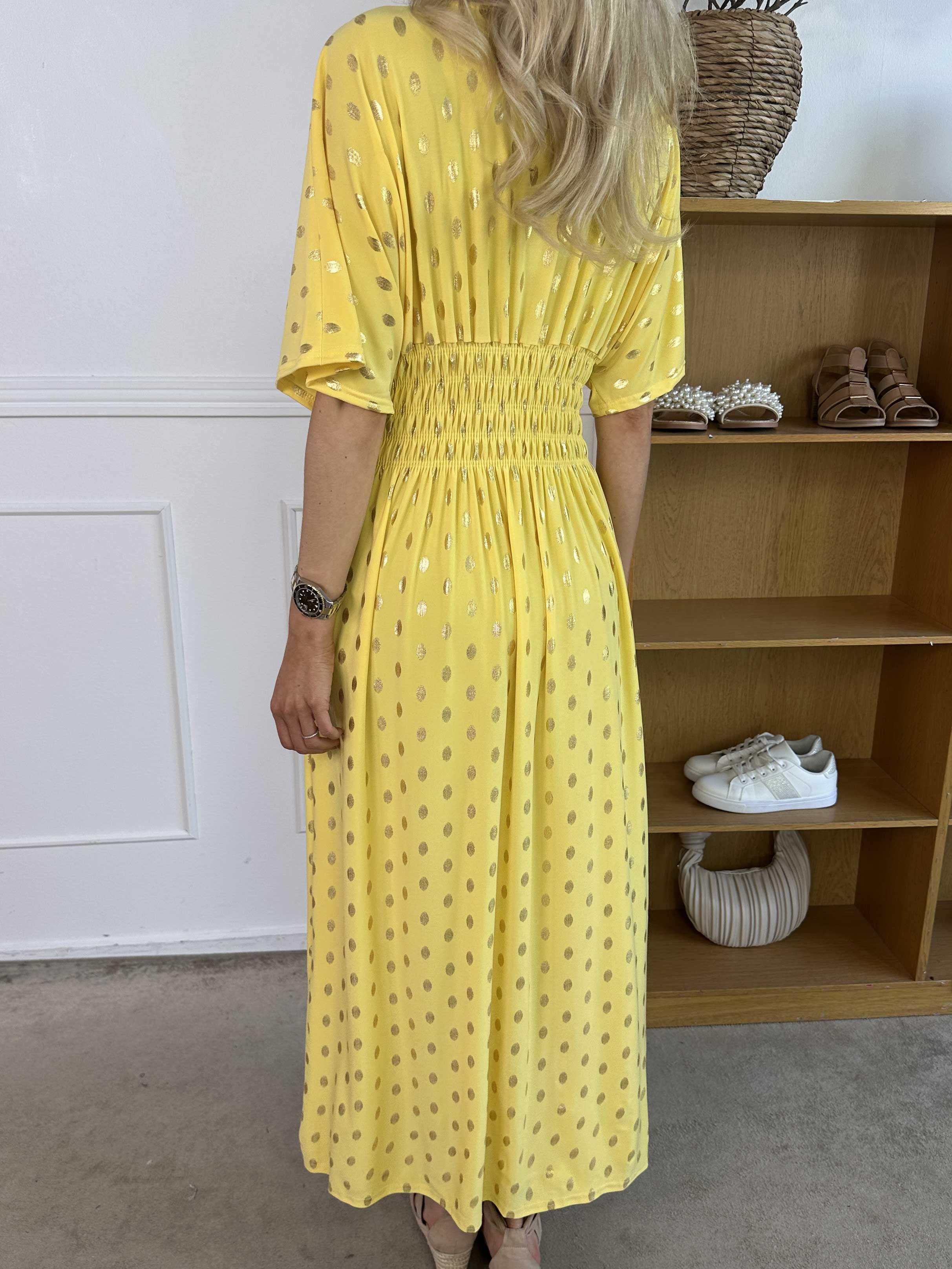 Pams Dot - Lang elastisk kjole med prikket detaljer